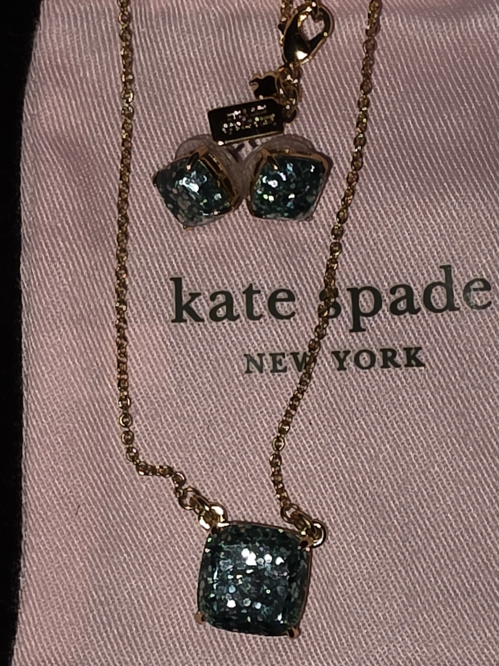 kate spade gold-tone necklace and teal Glitter pendant set - Picture 2 of 4